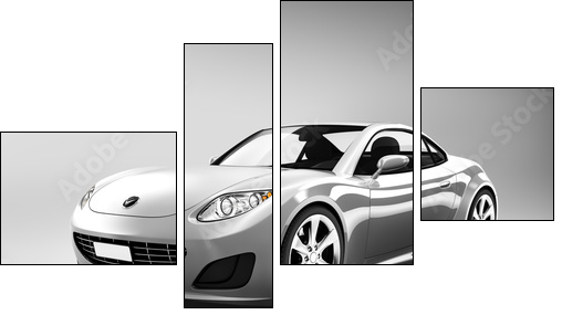3D Luxury Silver Sports Car - Four-piece canvas print, Fortyk