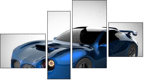 blue luxury brandless sport car on white background - Four-piece canvas print, Fortyk