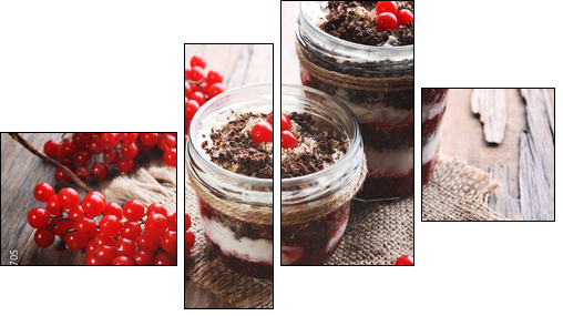 Delicious dessert in jars on table close-up - Four-piece canvas print, Fortyk
