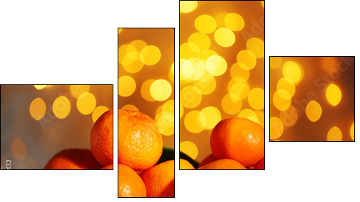 Fresh ripe mandarins on snow, on lights background - Four-piece canvas print, Fortyk