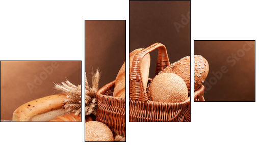 Different bread on table on brown background - Four-piece canvas print, Fortyk