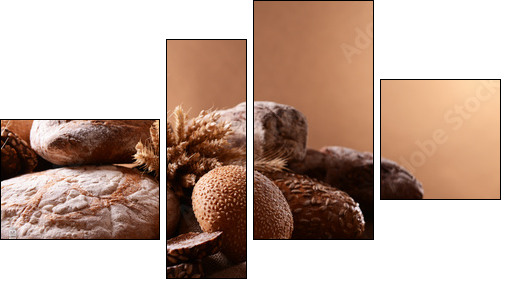 Different bread on table on brown background - Four-piece canvas print, Fortyk