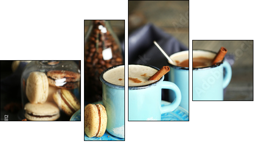 Beautiful composition with tasty cappuccino on wooden table - Four-piece canvas print, Fortyk
