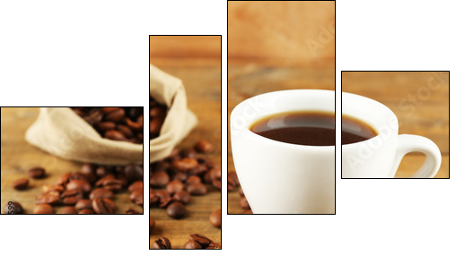 Cup of coffee with beans on rustic wooden background - Four-piece canvas print, Fortyk
