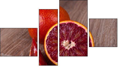 red blood sicilian orange whole, half and wedge - Four-piece canvas print, Fortyk