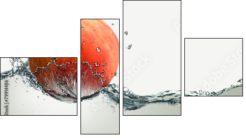 Ripe peach and splashes of water. - Four-piece canvas print, Fortyk