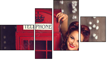 Red hair pin-up woman portrait near telephone booth - Four-piece canvas print, Fortyk