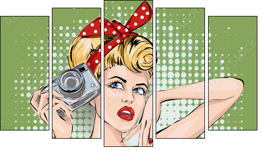 Pin-up sexy woman with camera taking pictures - Five-piece canvas print, Pentaptych