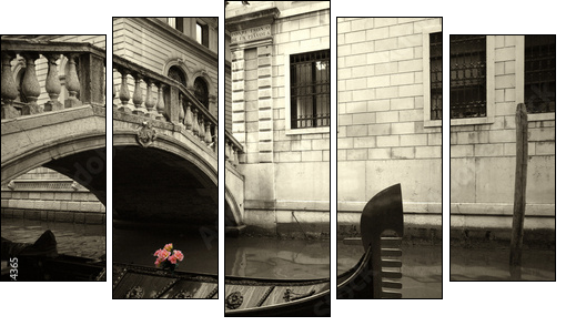 pink flowers and gondola - Five-piece canvas print, Pentaptych