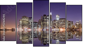 New York skyline and reflection at night - Five-piece canvas print, Pentaptych