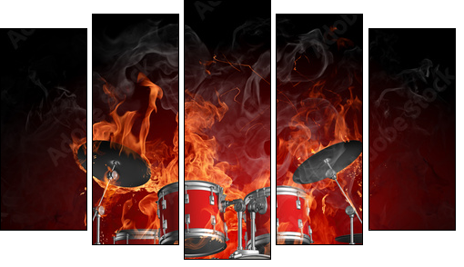 Drums in fire - Five-piece canvas print, Pentaptych