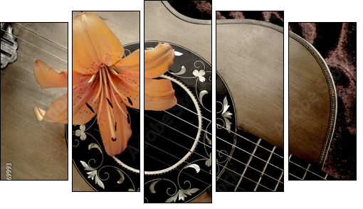Nostalgia with vintage guitar and lily - Five-piece canvas print, Pentaptych