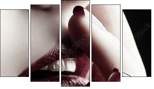 Close-up of lips and nails - Five-piece canvas print, Pentaptych