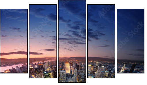 Manhattan at sunset - Five-piece canvas print, Pentaptych