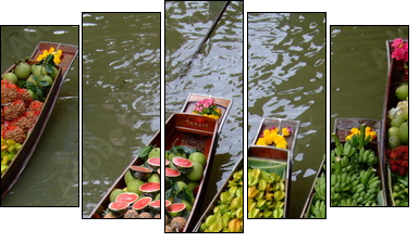 floating market in bangkok - Five-piece canvas print, Pentaptych