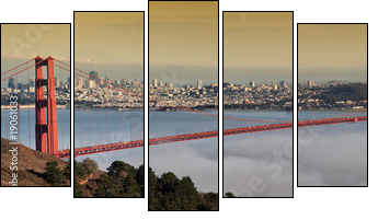 photo of the golden gate bridge at evening - Five-piece canvas print, Pentaptych