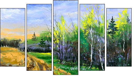 Edge of wood in the spring - Five-piece canvas print, Pentaptych