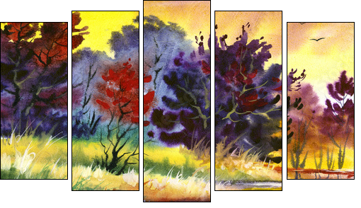 water colour landscape - Five-piece canvas print, Pentaptych