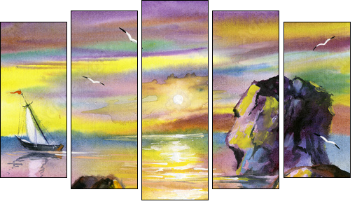 Sea water colour landscape - Five-piece canvas print, Pentaptych
