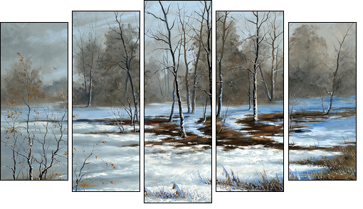 Bog cloudy, winter day - Five-piece canvas print, Pentaptych