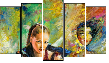 The girl with a violin and a forfeit the double - Five-piece canvas print, Pentaptych
