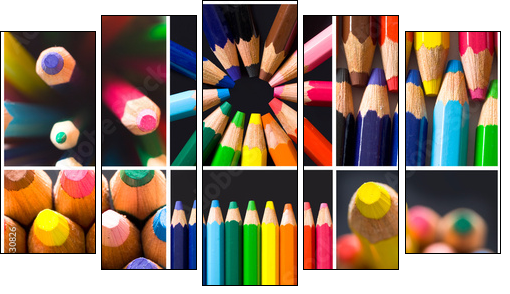collage of colorful pencils - Five-piece canvas print, Pentaptych