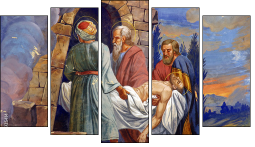 Jesus is laid in the tomb - Five-piece canvas print, Pentaptych