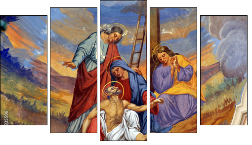 Jesus' body is removed from the cross - Five-piece canvas print, Pentaptych