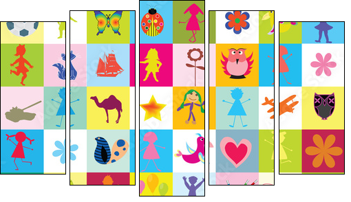 Pattern with toys and kids for kindergarten - Five-piece canvas print, Pentaptych