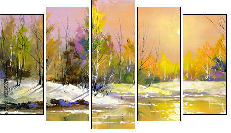 The wood river on a decline - Five-piece canvas print, Pentaptych