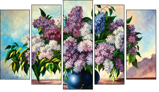 Lilac bouquet in a vase - Five-piece canvas print, Pentaptych