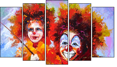 Two clowns on fishing - Five-piece canvas print, Pentaptych