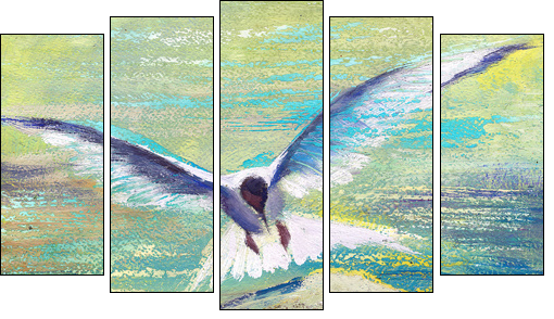 Flying seagull - Five-piece canvas print, Pentaptych