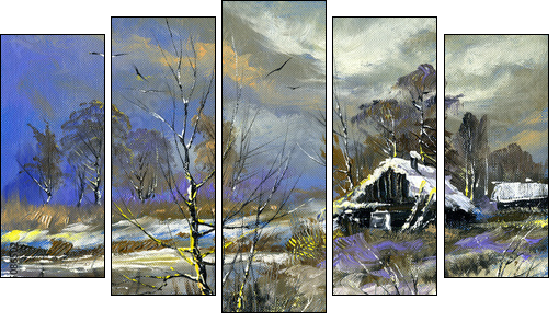 Winter landscape - Five-piece canvas print, Pentaptych