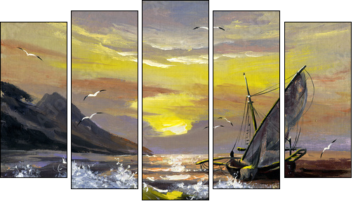 Sailing boat on a decline - Five-piece canvas print, Pentaptych