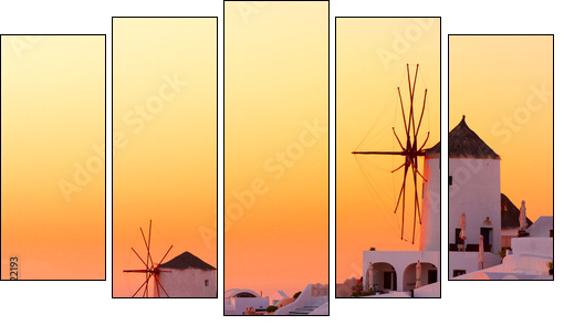 Santorini sunset - Five-piece canvas print, Pentaptych