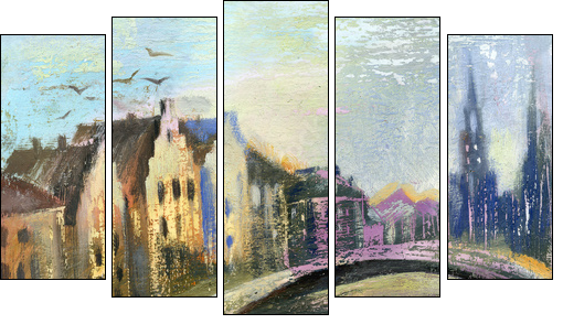 The bridge in an old city - Five-piece canvas print, Pentaptych