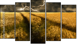 thunderstorm over a golden  barley field - Five-piece canvas print, Pentaptych