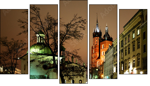 Night view of the Market Square in Krakow, Poland - Five-piece canvas print, Pentaptych