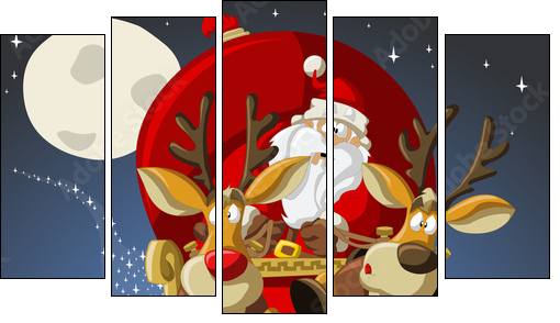 Santa-Claus on sleigh with reindeers - Five-piece canvas print, Pentaptych