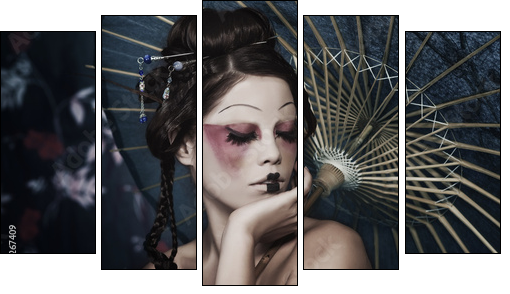 portrait of a beautiful white girl in geisha style - Five-piece canvas print, Pentaptych