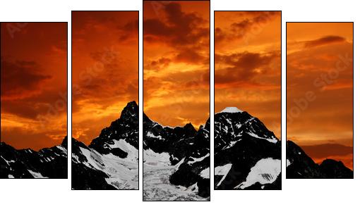 sunset on the Ober Gabelhorn - Five-piece canvas print, Pentaptych