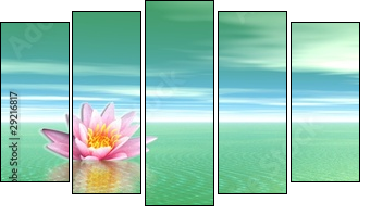 Lily flower in green ocean - Five-piece canvas print, Pentaptych