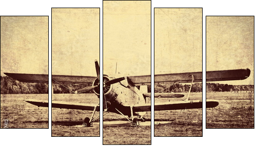 Vintage photo of an old biplane - Five-piece canvas print, Pentaptych
