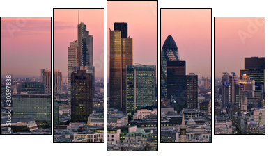City of London at twilight - Five-piece canvas print, Pentaptych