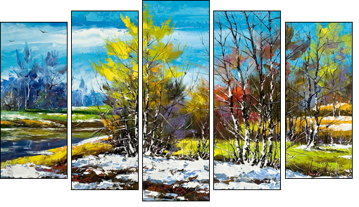 On suburb of wood in the winter - Five-piece canvas print, Pentaptych