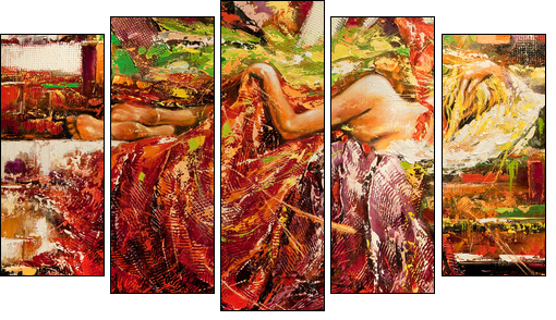 The sleeping girl drawn by oil on a canvas - Five-piece canvas print, Pentaptych