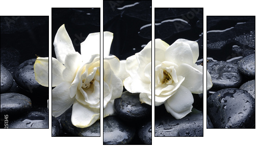 Spa still life with gardenia flower on pebble - Five-piece canvas print, Pentaptych