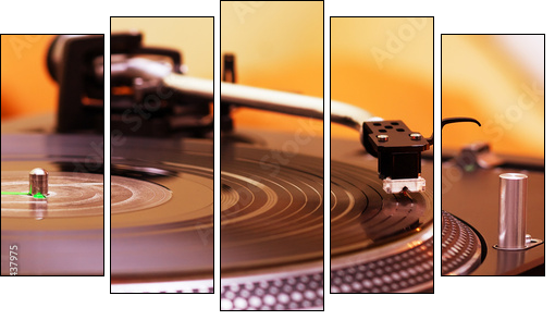 Turntable playing vinyl record - Five-piece canvas print, Pentaptych