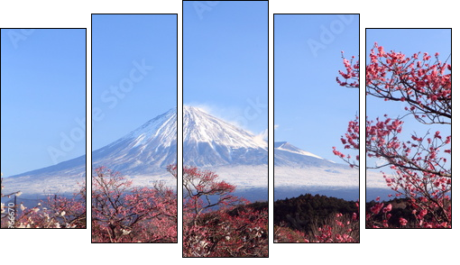 Mt. Fuji with Japanese Plum Blossoms - Five-piece canvas print, Pentaptych